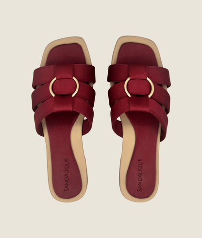 Women’s maroon buckle strap flat slippers – everyday wear sandals by Sandalique