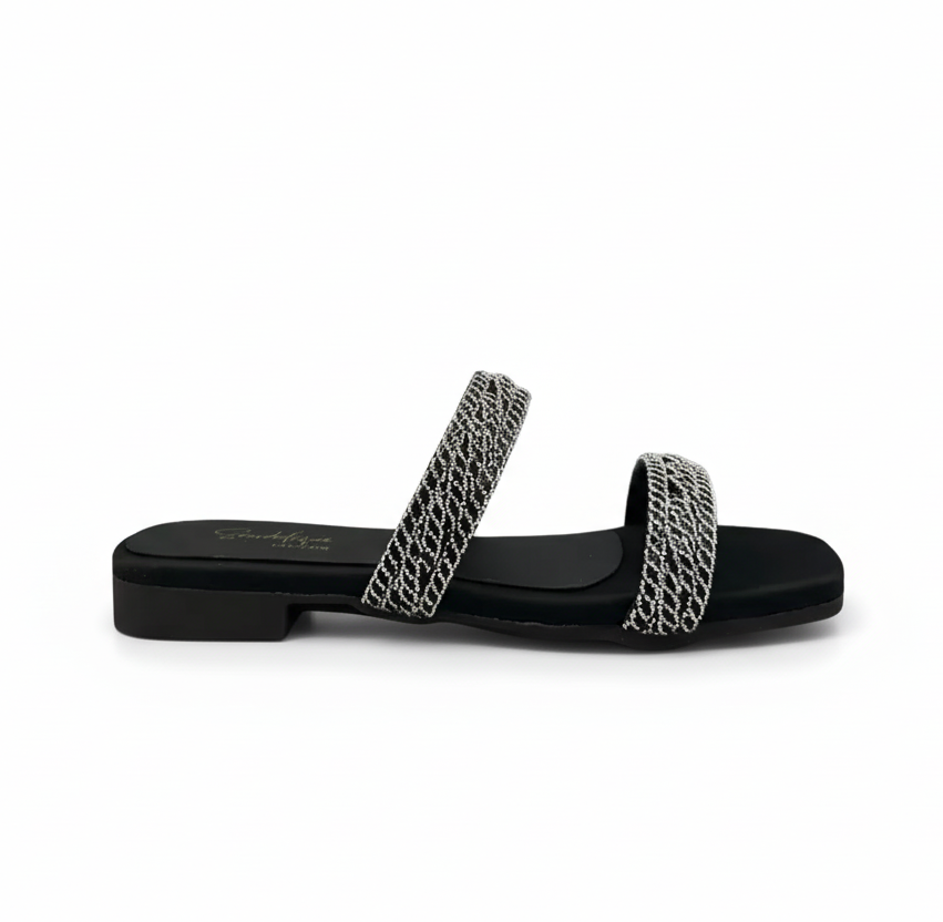 sandalique FT10018 -Black Dual Straps Everyday Slides