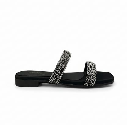 sandalique FT10018 -Black Dual Straps Everyday Slides