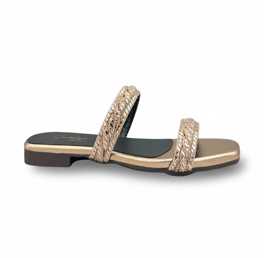 sandalique FT10018 -Black Dual Straps Everyday Slides