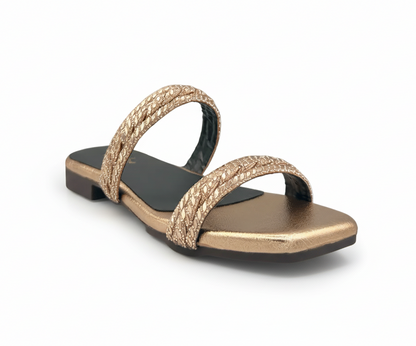 sandalique FT10018 - Rose Gold Dual Straps Everyday Slides