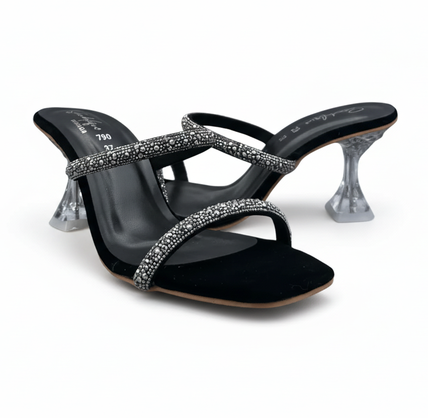 sandalique HH10024 Black 1 Dual Straps Heels