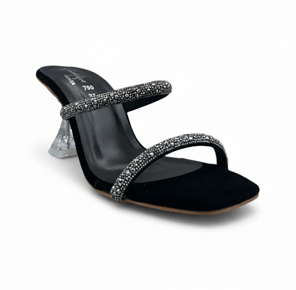 sandalique HH10024 Black 2 Dual Straps Heels