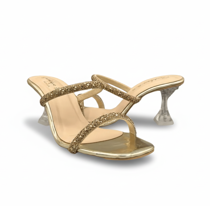 sandalique HH10024 Gold 1 Dual Straps Heels