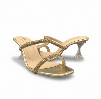 sandalique HH10024 Gold 1 Dual Straps Heels