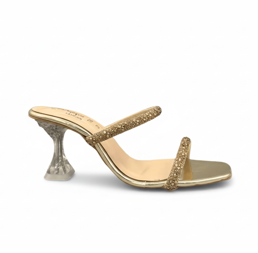 sandalique HH10024 Gold 2 Dual Straps Heels