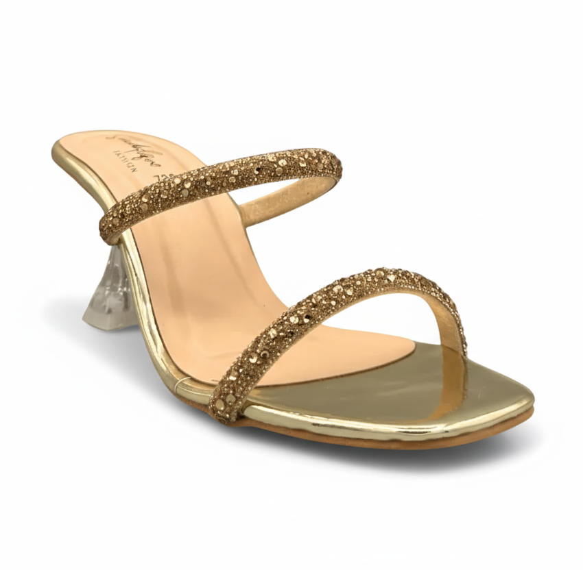 sandalique HH10024 Gold Dual Straps Heels