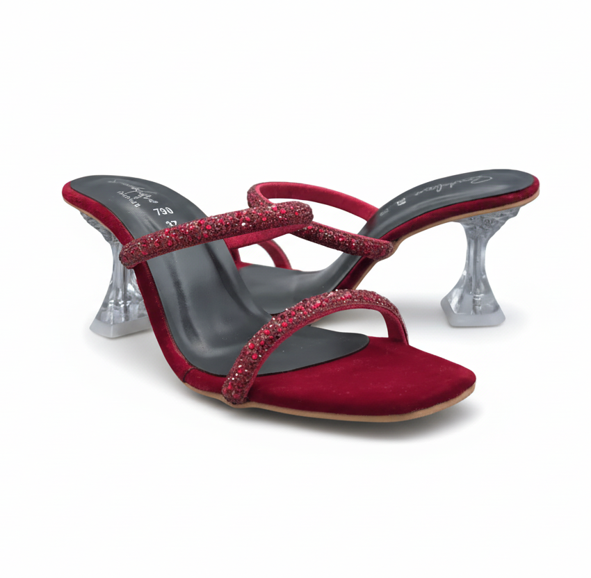 sandalique HH10024 Maroon 1 Dual Straps Heels