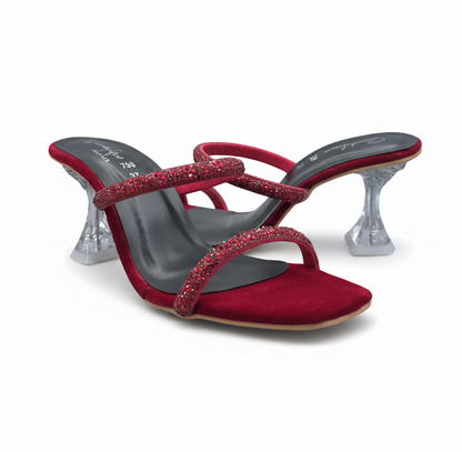 sandalique HH10024 Maroon 1 Dual Straps Heels
