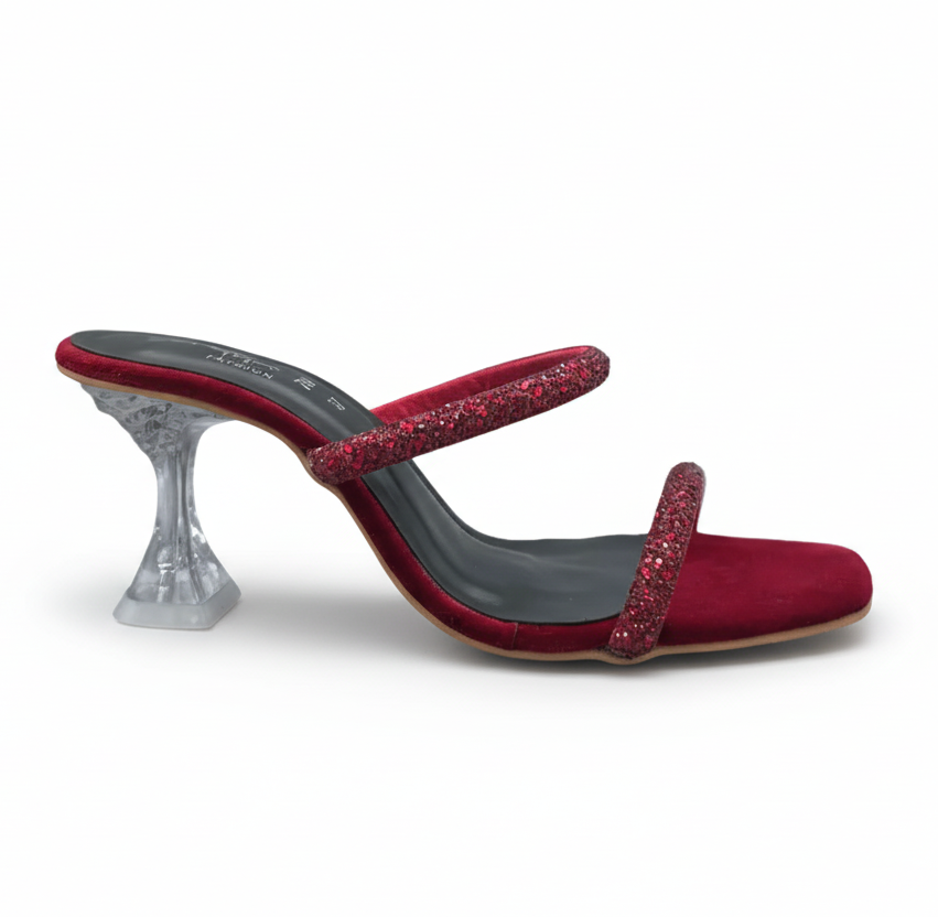 sandalique HH10024 Maroon 2 Dual Straps Heels