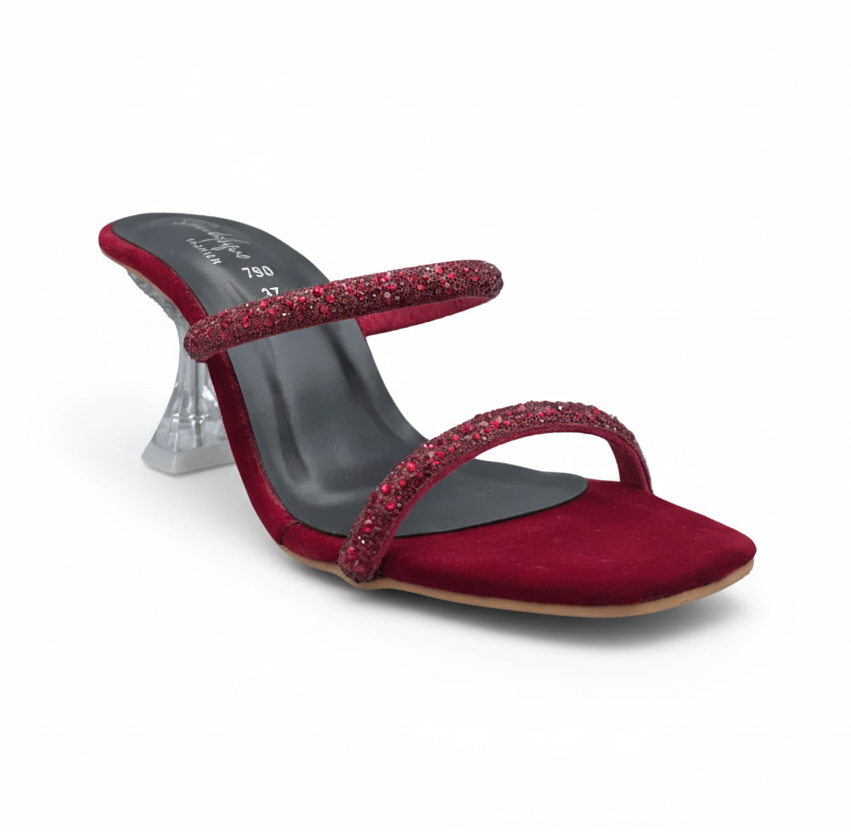 sandalique HH10024 Maroon 2 Dual Straps Heels