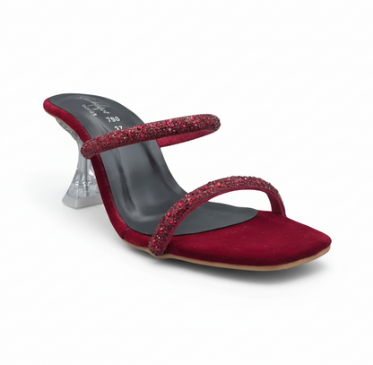 sandalique HH10024 Maroon Dual Straps Heels