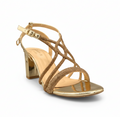 sandalique HH10025 Gold Elegant Strappy Block Heel