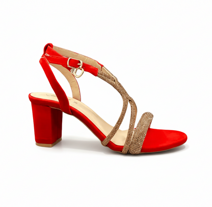 sandalique HH10025 Red 2 Elegant Strappy Block Heel