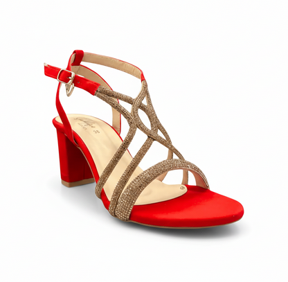 sandalique HH10025 Red Elegant Strappy Block Heel