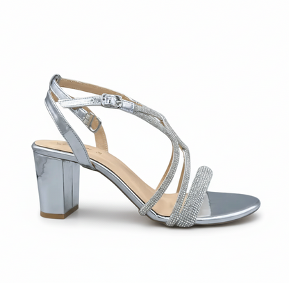 sandalique HH10025 Silver Elegant Strappy Block Heel