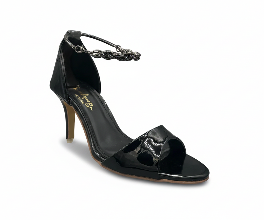 sandalique HH10028BL Chained Buckle Stiletto Heels