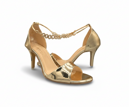 sandalique HH10028GD Chained Buckle Stiletto Heels