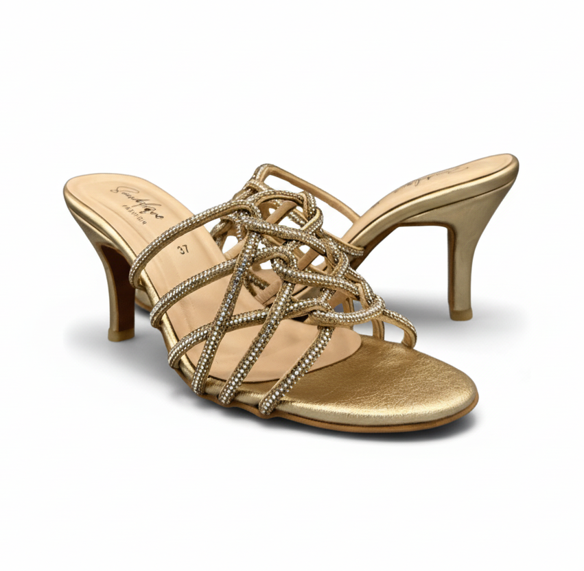 sandalique HH10040 Gold2 Crystal Strappy Heels
