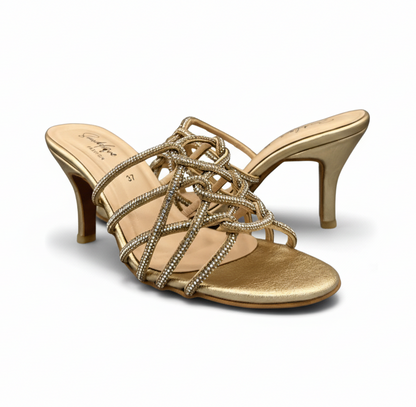 sandalique HH10040 Gold2 Crystal Strappy Heels