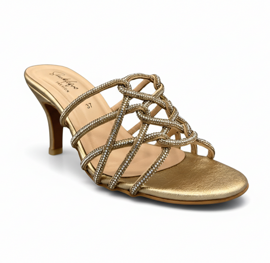 sandalique HH10040 Gold Crystal Strappy Heels