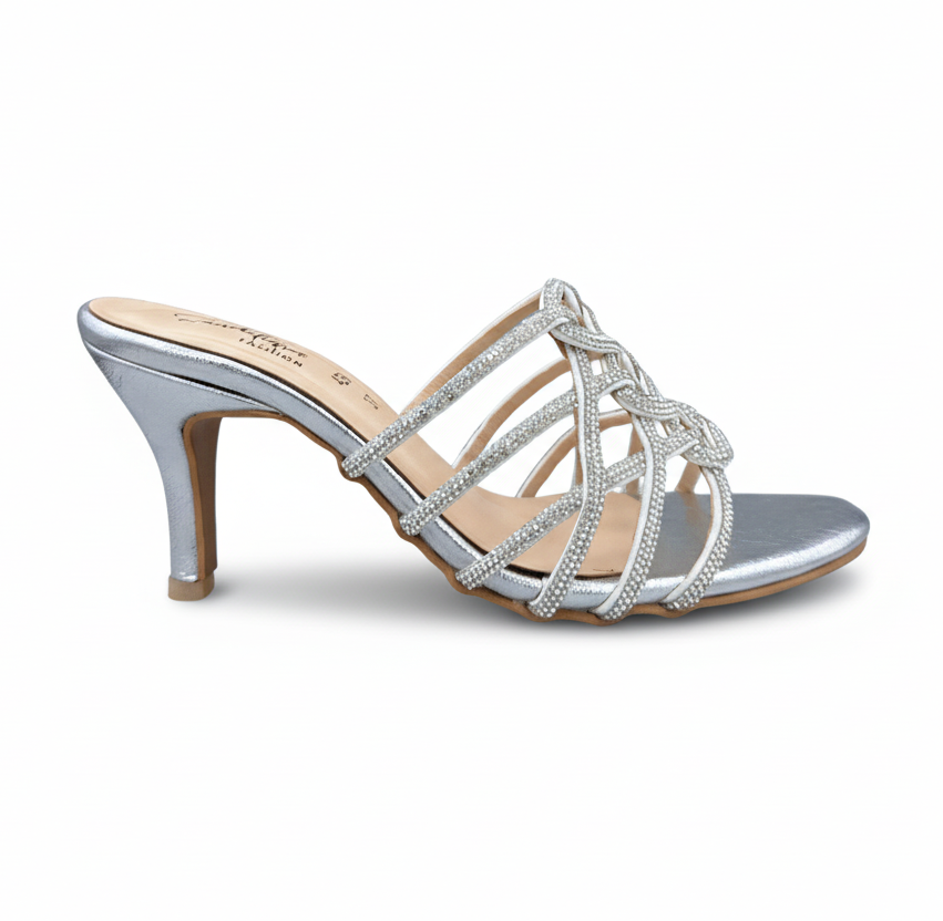sandalique HH10040 Silver1 Crystal Strappy Heels