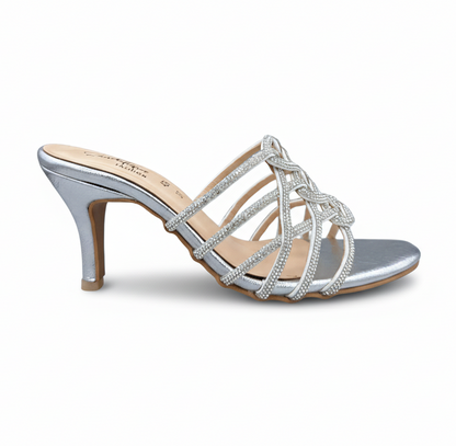 sandalique HH10040 Silver1 Crystal Strappy Heels