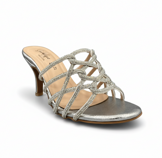 sandalique HH10040 Silver Crystal Strappy Heels