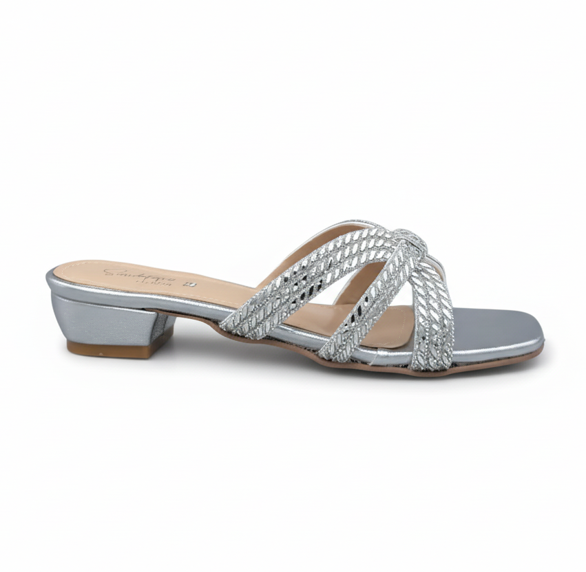 sandalique SM1003 Silver Elegant Woven small Heels for Women