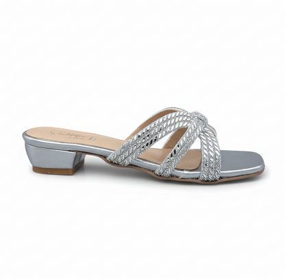 sandalique SM1003 Silver Elegant Woven small Heels for Women